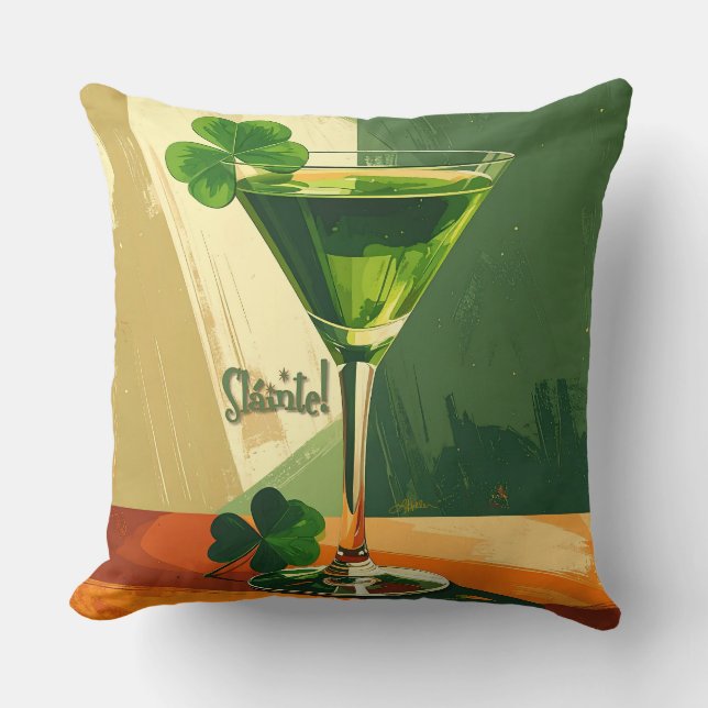 Coussin Mid Century Modern Shamrock Martini Sláinte!  (Recto)