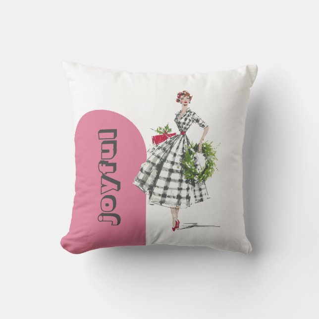 Coussin Mid Century Modern Vintage Lady Throw Pillow (Recto)