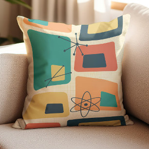 Coussin Mid Century Moderne Abstrait 18 Jaune, Turquoise, 