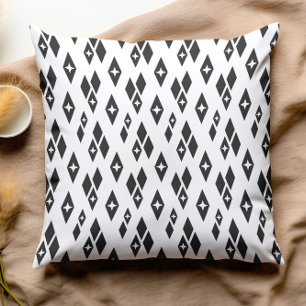 Coussin Mid Century moderne Diamants atomiques noir et bla
