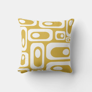 Coussin Mid Century moderne Motif de pod moutarde et blanc
