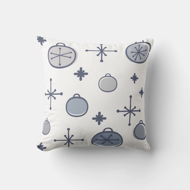 Coussin Mid Century Moderne Rétro Art de Noël Argent (Recto)