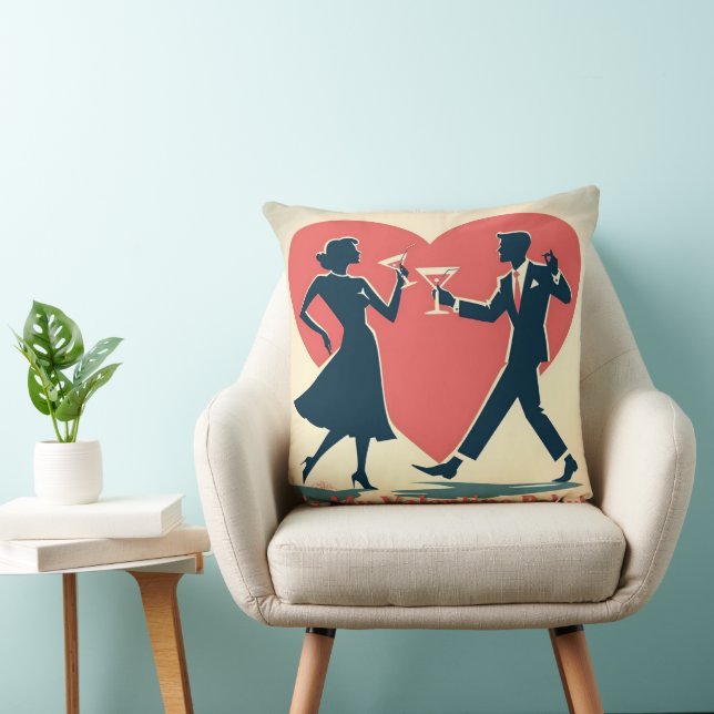 Coussin Mid Century Valentine Hip Martini Dancing Couple (Chaise)