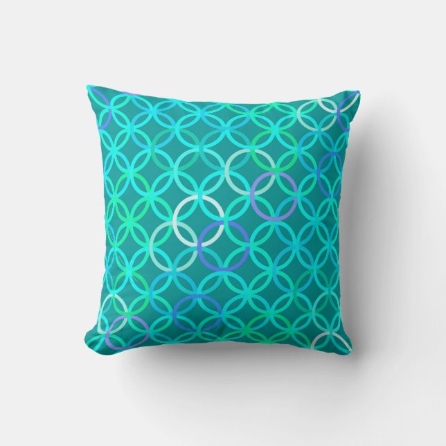 Coussin Midcentury Modern Circles, turquoise et aqua (Recto)