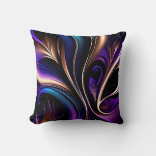 Coussin Midnight Bloom - Violet foncé, sarcelle et or Abst