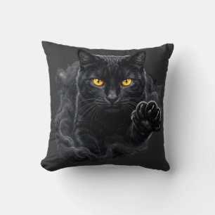 Coussin Midnight Gaze Black Cat Pillow