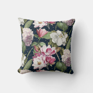 Coussin Midnight Magnolia Garden Vintage Botanique