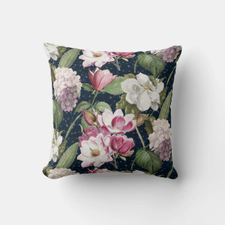 Coussin Midnight Magnolia Garden Vintage Botanique