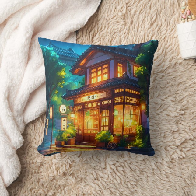 Coussin Midnight Matcha – Café japonais cosy lofi (Couverture)