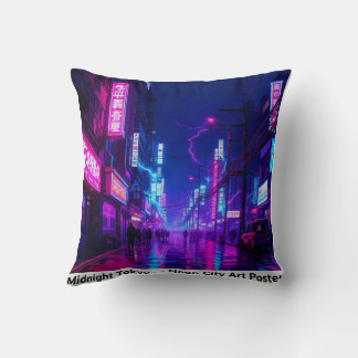 Coussin Midnight Tokyo — Neon Cyberpunk Throw Pillow