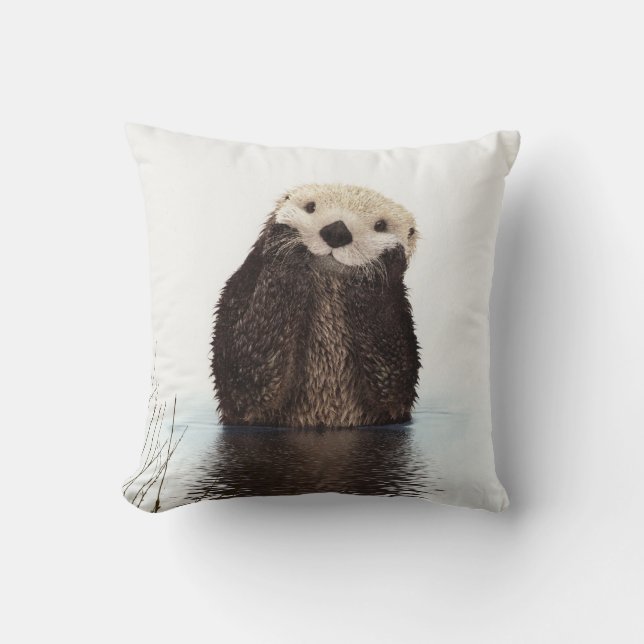 Coussin Mignon adorable loutre animale duveteuse (Recto)