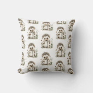 Coussin Mignon alphabet d'animaux bébé aquarelle Hérisson