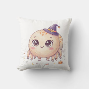 Coussin Mignon araignée duveteuse d'Halloween avec chapeau