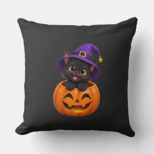 Coussin Mignon autocollant de chat noir Halloween sorcière