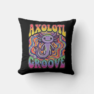 Coussin Mignon Axolotl Hippie Groovy Art Rétro 70s Arc-en-