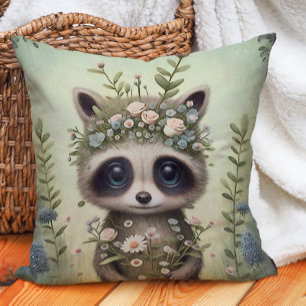 Coussin Mignon bébé raton laveur pour la nurserie forestiè