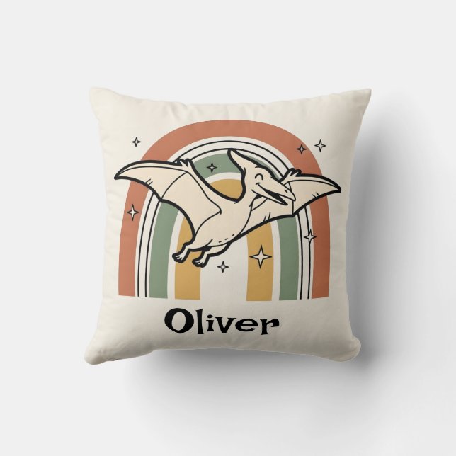 Coussin Mignon Boho Tons Terreux Dinosaure Volant & Arc-en (Verso)