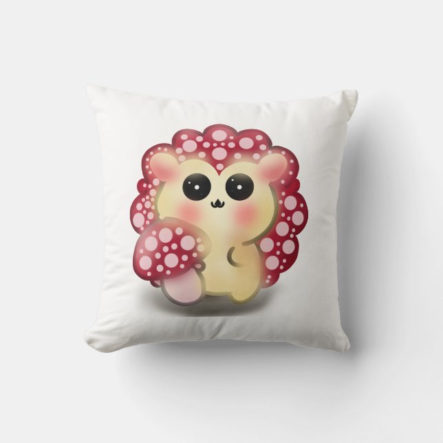 Coussin Mignon Champignon Rouge Kawaii Hérisson Art (Recto)