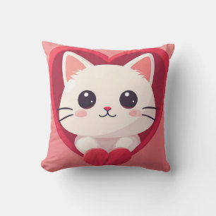 Coussin Mignon Chat Blanc avec Design de Kawaii Kitty Love