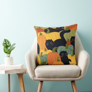 Coussin Mignon chat noir et citrouille Halloween sans cout