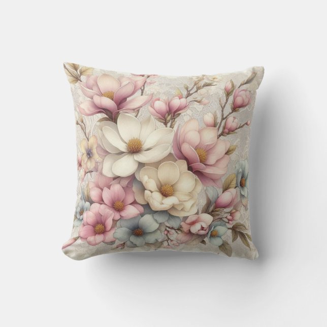 Coussin Mignon chic féminin floral et dentelle (Recto)