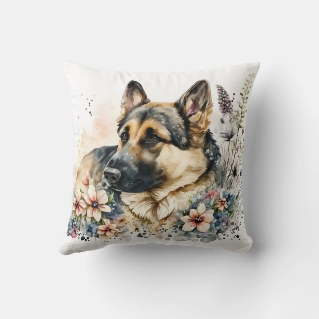 Coussin Mignon chien berger allemand aquarelle (Verso)