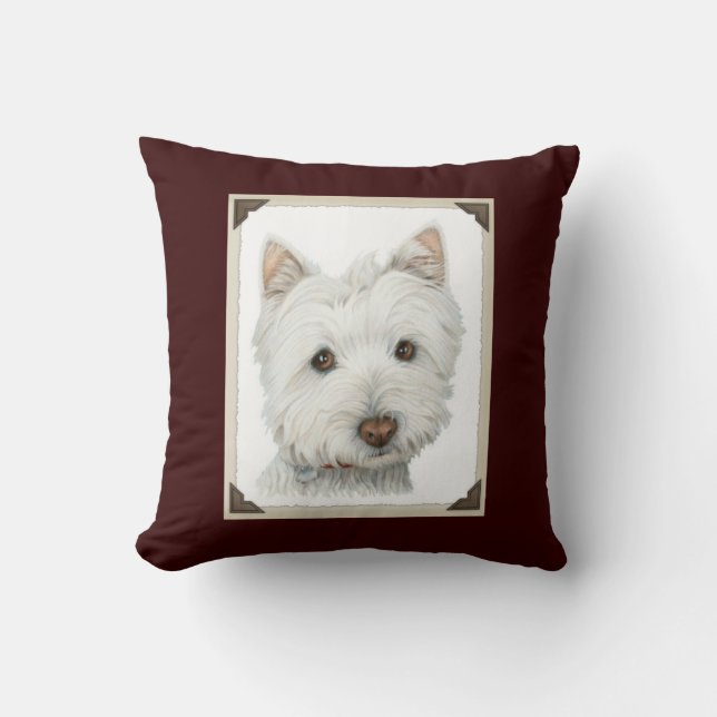 Coussin mignon chien Westie MoJo (Recto)