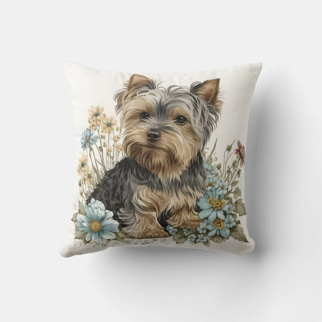 Coussin Mignon chien Yorkshire Terrier en aquarelle (Verso)