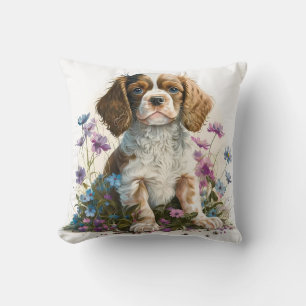Coussin Mignon chiot Cavalier à l'aquarelle