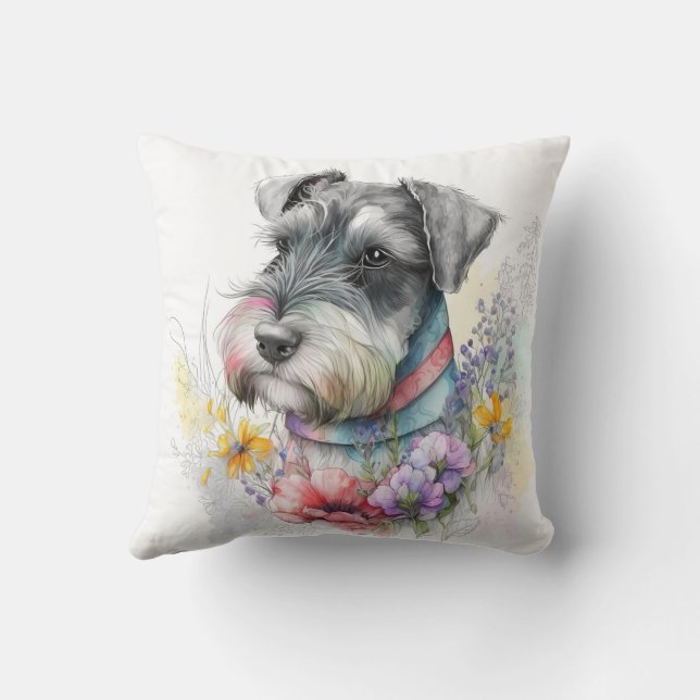 Coussin Mignon chiot Schnauzer à l'aquarelle (Verso)