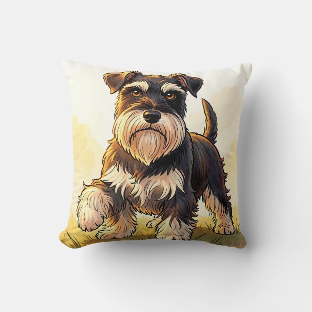 Coussin Mignon chiot schnauzer sel et poivre  (Recto)