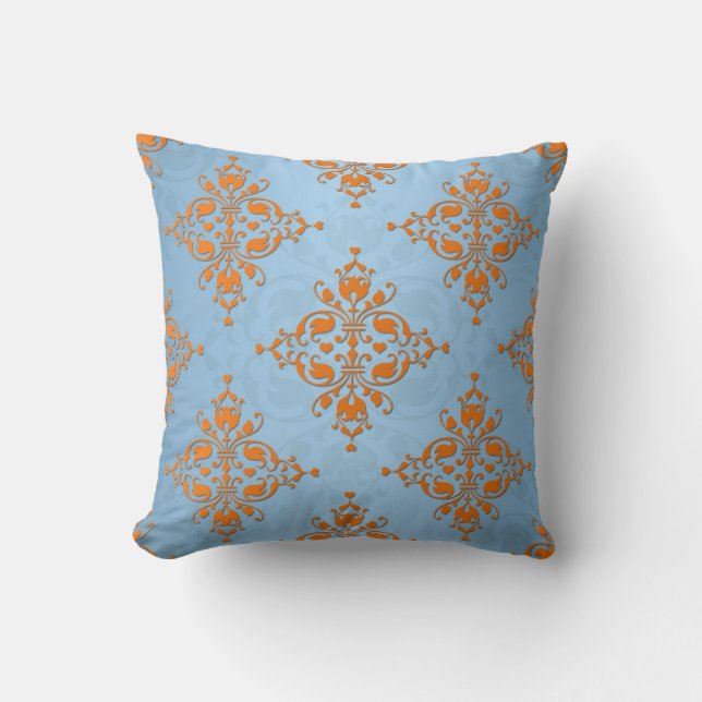 Coussin Mignon damassé orange et bleu (Recto)