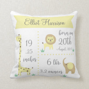 Coussin mignon de faire-part de bébé d'animaux de