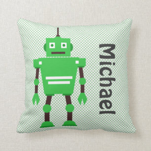 Coussin mignon de robot, vert, blanc, noir
