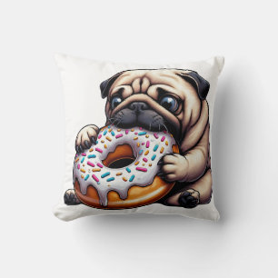Coussin Mignon donut pug cartoon drôle qui mâche