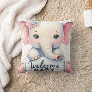 Coussin Mignon éléphant bébé avec fleurs Bienvenue bébé Ar