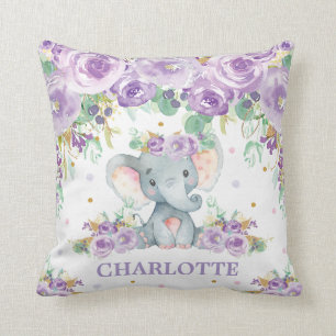 Coussin Mignon éléphant bébé floral violet pour la chambre
