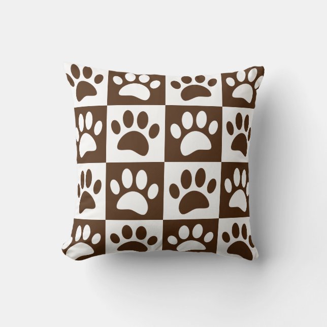 Coussin Mignon Empreintes de Patte de Dessin Animé Damier  (Recto)