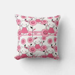 Coussin mignon enfants chaton rose blanc imprimé