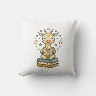 Coussin Mignon Girafe Lecteur de Livres Chemise Vintage De