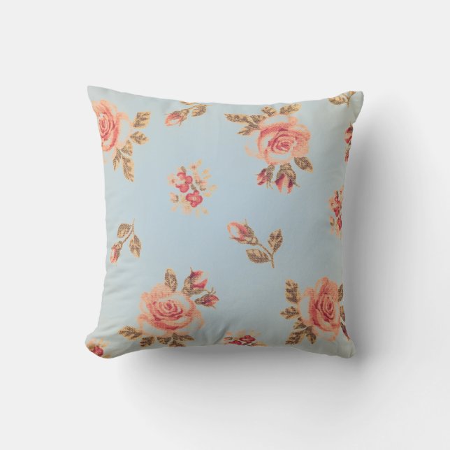 Coussin Mignon girly de pêche bleue chic minable florale (Recto)