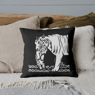 Coussin Mignon Graphique Gros Chat Tigre Safari Faune Noir