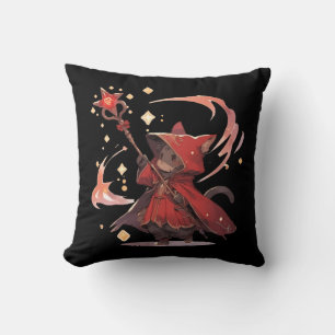 Coussin Mignon Héros Chat Mage Rouge