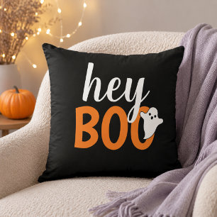 Coussin Mignon Hey Boo Fantôme Noir et Orange