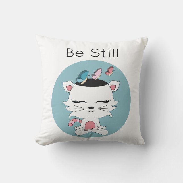 Coussin Mignon illustré "soit toujours" chat méditant de (Recto)