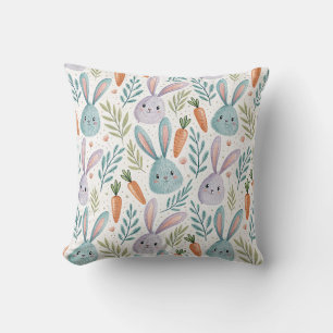 Coussin Mignon Lapin Fluffy & Carotte Motif Pastel Printem