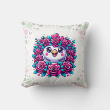 Mignon manchot avec guirlande de roses