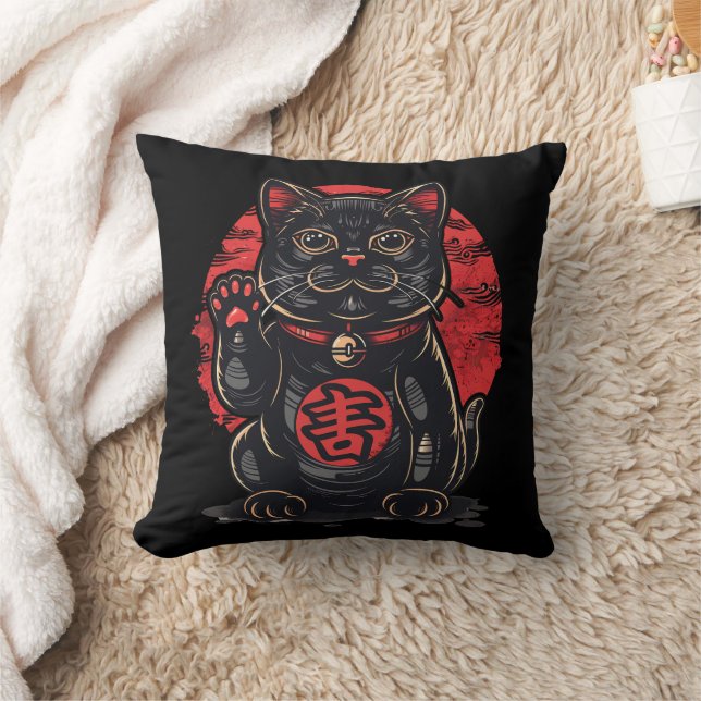 Coussin mignon Maneki Neko cat imprimé japonais (Couverture)