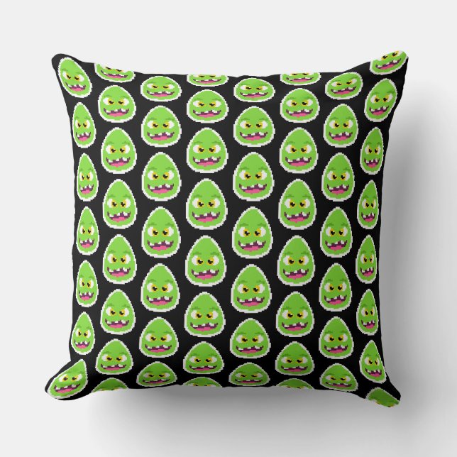 Coussin Mignon monstre d'œuf pixelisé (Recto)