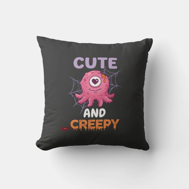 Coussin Mignon Monstre Rose Créatif Halloween Toile d'Arai (Recto)